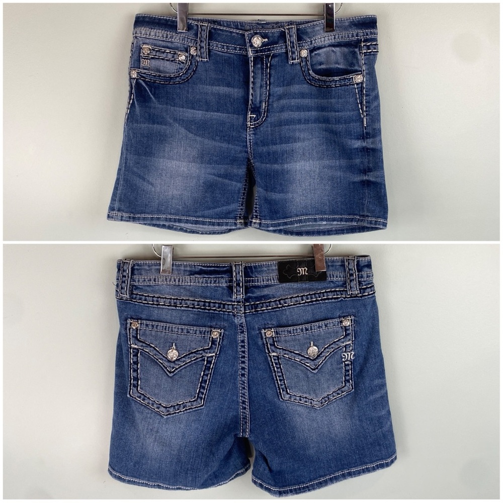 Miss Me Blue Jean Shorts with Embellished Details